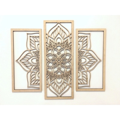 MAJADESIGN Dřevěná mandala FLOWER - trojdílný obraz na zeď dekorace z překližky Rozměr obrazu: 59 x 50 cm