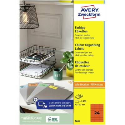 Avery-Zweckform 3448 etikety 70 x 37 mm papier červená 2400 ks trvalé univerzálne etikety; 3448