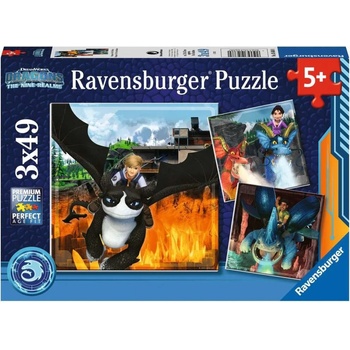 Ravensburger Пъзел Ravensburger от 3 x 49 части - Дракони: 9 -те свята (5688)