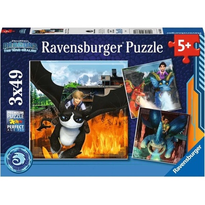 Ravensburger Пъзел Ravensburger от 3 x 49 части - Дракони: 9 -те свята (5688)