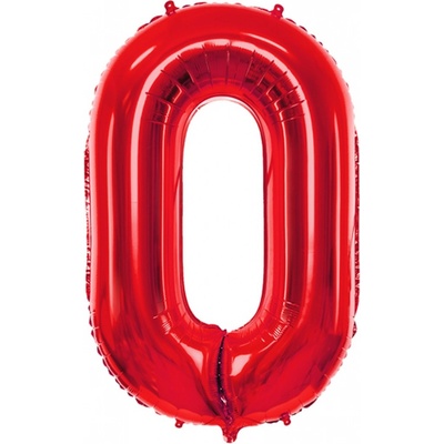 PartyDeco Narozeninový fóliový balónek číslo 0 červený 86cm