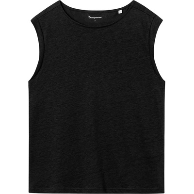 KnowledgeCotton Apparel Дамски топ KnowledgeCotton Apparel Women's Loose Fold Up Linen Top - Black Jet - размер XL (916-4446-0114)