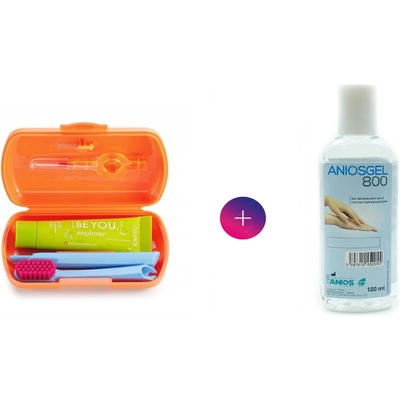 Curaprox Travel Set zubná kefka + CPS medzizubné kefky 2 ks + zubná pasta 10 ml darčeková sada, oranžový
