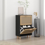 vidaXL Шкаф за обувки черен 52x25x80 см инженерно дърво и ратан (345646)