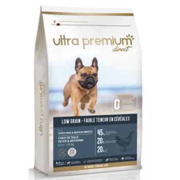 Ultra Premium Direct Puppy mini medium breeds - суха храна за подрастващи кученца от дребни и средни породи, с ниско съдържание на зърно, 45% месо и месни съставки, пилешко месо, 12 кг, Франция LG1201