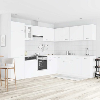 vidaXL Комплект кухненски шкафове, 14 части, "Lyon", бяло инженерно дърво (3067666)