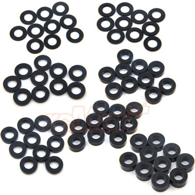 Yeah Racing Hliníkové podložky M3 Sada 0.25/0.5/1/1.5/2/2.5/3 mm od každého 10 kusů černé