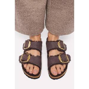 Birkenstock чехли дамски от кожа Arizona Big Buckle Shearling Oiled Leather