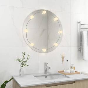 vidaXL Стенно огледало с LED лампи, кръгло, стъкло (3078642)