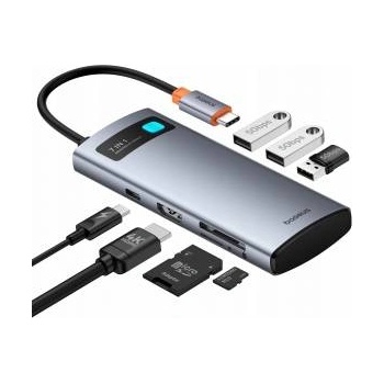 Baseus Hub USB-C Baseus Metal Gleam 7w1 HDMI 4K 60Hz / 3x USB 3.0 / USB-C PD / SD / microSD - gray