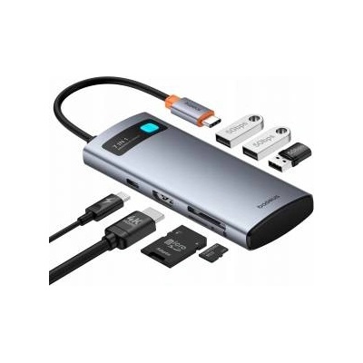 Baseus Hub USB-C Baseus Metal Gleam 7w1 HDMI 4K 60Hz / 3x USB 3.0 / USB-C PD / SD / microSD - gray