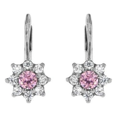 Infinitysilver stříbrné náušnice kytičky s růžovým zirkonem 438127RZp