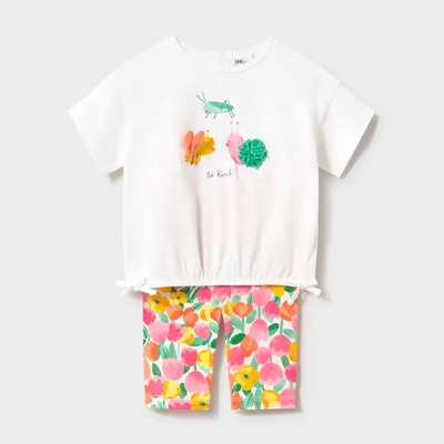 Mayoral Комплект тениска в бял цвят и клин многоцветни цветя за бебе момиче Mayoral