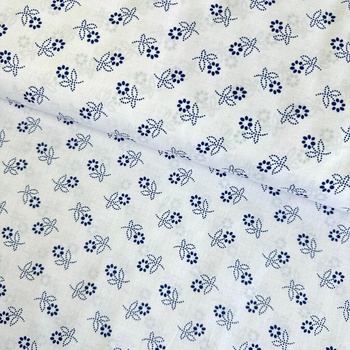 Bavlna ľudový vzor - Margarétka modrá na bielom