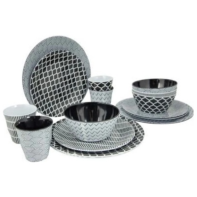 Bo-Camp Mix&Match Sada melamínového riadu čiernobiela 16 ks