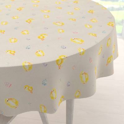 Biante Veľkonočný teflónový okrúhly obrus TF-074 Kuriatka a kraslice na béžovom Ø 80 cm