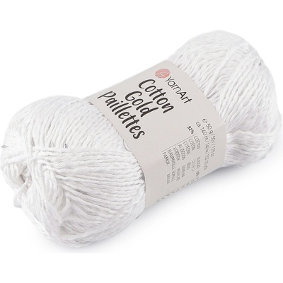 Prima-obchod Pletací příze Cotton Gold Paillettes s flitry 50 g, barva 1 (7102) bílá stříbrná