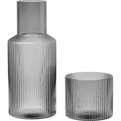 Ferm Living Sada karafy se skleničkou Ripple 0,5 l, Smoked Grey, 100124112