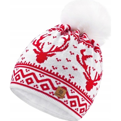 Fashionweek dámská zimní čepice s bambulí flísová podšívka Woolk North Santa Bílá