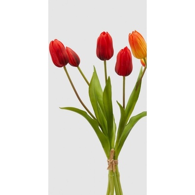 Umělá květina svazek tulipánů 5ks červený/oranžový 1ks, 40 cm - Červená
