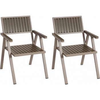 Design-Shop Set 2 zahradních židlí HWC-J95, hliník imitace dřeva - rám šampaňské, šedá