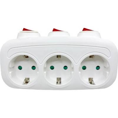 BlackBird Мрежов контакт 250V, Макс: 3680W 3x16A/250V SQ-GZB3K-01/03 Защита от деца + превключвател, бял BH1625 (BH1625)