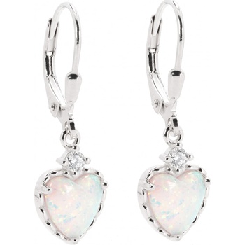 Rafity stříbrné náušnice srdce s bílým opálem E0090KL-16