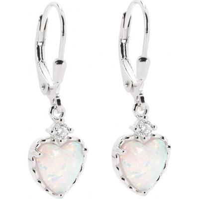 Rafity stříbrné náušnice srdce s bílým opálem E0090KL-16