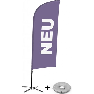 Jansen Display Kompletní sada reklamní vlajky ve tvaru křídla, Novinka, fialová, německy Křížová Základna, 1273 x 3030 mm