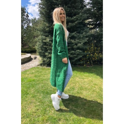 Fashionweek Krásny dlhý klasický azúrový sveter so zapínaním GABI zelená