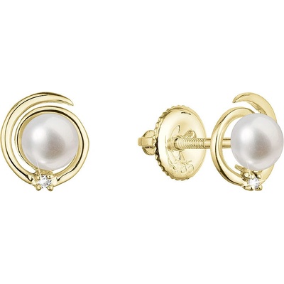 Pavona zlaté 14 karátové náušnice s říční perlou a brilianty 91PB00051