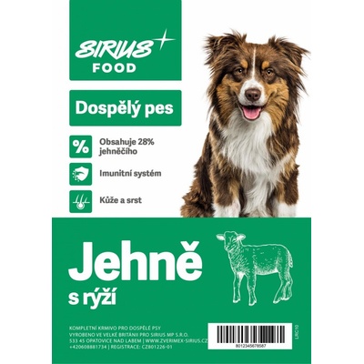 Sirius Food Super Premium Adult jehně s rýží 1,5 kg