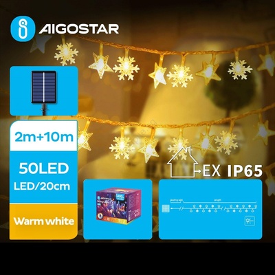 Aigostar - Соларна LED гирлянда 50 LED / 8 функции, 12 м, IP65, топла бяла светлина (AI1185)