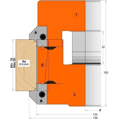 CMT Orange Tools VBD pro zaoblování/ořezávaní A4, R4,0x45° horní