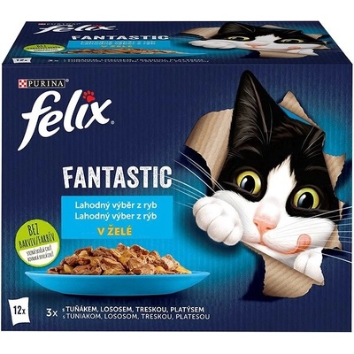 Felix Fantastic multipack lahodný výběr z ryb s lososem platýsem tuňákem a treskou v želé 12 x 85 g