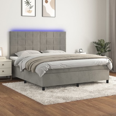 Petrashop 3136131 boxspring postel s matrací a LED světle šedá samet