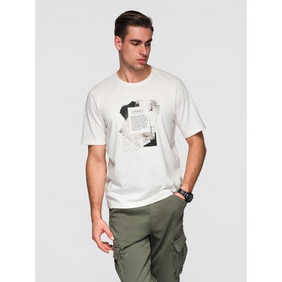 Ombre Clothing Мъжка памучна тениска с интересен принт на гърдите - бяла V2 OM-TSPT-0261 Ombre Clothing Ombre Clothing | Byal | МЪЖЕ | S