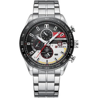 Curren Мъжки часовник Curren Rheot, Неръждаема стомана, Хронограф, Сребрист / Бял (CURREN-8410-SILVER-WHITE)