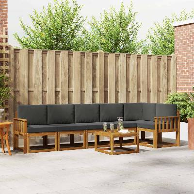 vidaXL Комплект дивани за открито 7 pcs Натурален и Антрацит (3366495)