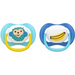 Philips Залъгалки Philips Avent - Ultra Air, 6-18 м, с кутийка, 2 броя, банан/маймунка, сини (SCF080/26) - ozone