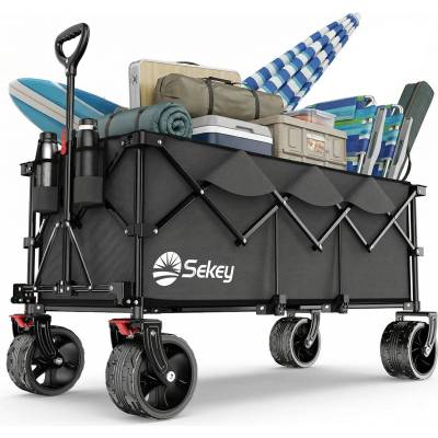Sekey XXXL Handcart Foldable 300L 200KG Heavy Duty, Extended Folding Handcart with Extra Width 17x10 cm All-Terrain Wheels Handcart, Patented 4-Way Instant Assembly Transport Cart, Anthracite - FW36-1