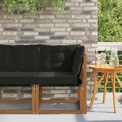 vidaXL Външен ъглов диван Масивна акациева дървесина и текстилен плат (900603)