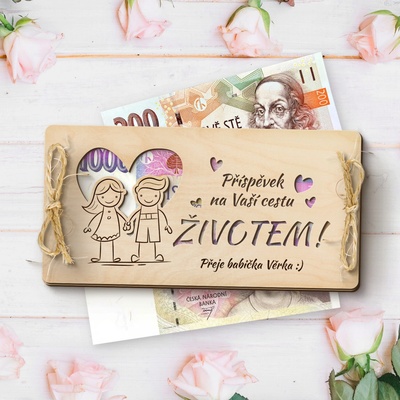 Dřevia Dárková obálka na peníze - Srdce - Příspěvek na Vaši cestu životem! s věnováním – Zboží Mobilmania