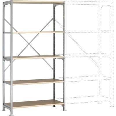 Manuflex RM4108 Zásuvná polica Megaflex, základné prevedenie s 5 policami 97 x 2 x 50 cm, ocel, drevená pod