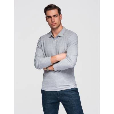 Ombre Clothing Мъжка тениска с дълъг ръкав и polo яка BASIC - сив меланж V4 OM-POBL-0162 Ombre Clothing Ombre Clothing | Siv | МЪЖЕ | L