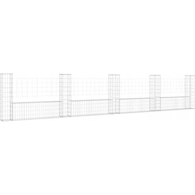 vidaXL Gabionový koš ve tvaru U s 5 sloupky železo 500 x 20 x 100 cm