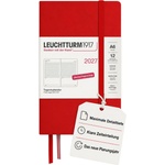 Leuchtturm1917 Daily Calendar 2027 Pocket (A6) - German, Cherry, 90 x 150 mm, January-December (12 months), 1 page per day, hourly grid 7: 00-22: 00, hardcover, 80 g/m2 paper - 400165 (400165)
