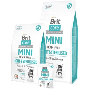 Brit Care Mini Light & Sterilised- Пълноценна суха храна за кастрирани кучета или кучета с наднормено тегло- 7 кг