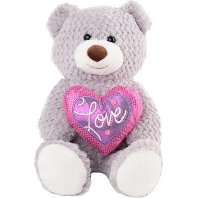 Амек Тойс Плюшена играчка Амек Тойс - Сиво мече със сърце, 30 cm (13103)