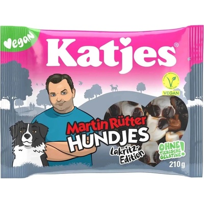 Katjes Hundjes Lakritz Vegan lékořicové bonbóny ve tvaru pejsků 210 g